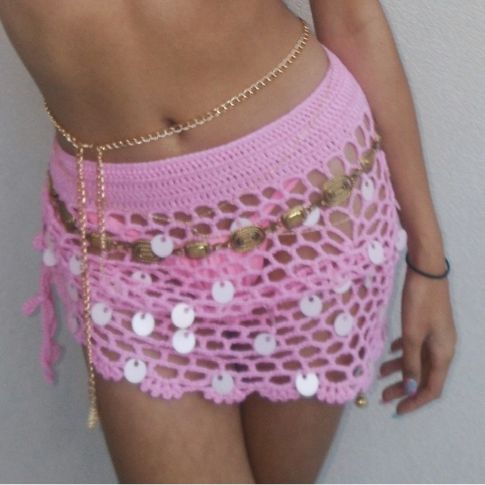 Pink Crochet Skirt Coverup